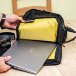A slim 14-inch laptop fits nicely.